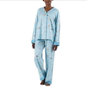 Munki Munki Pajama Set Women Blue All Dogs Welcome) Flannel Button Front XXL